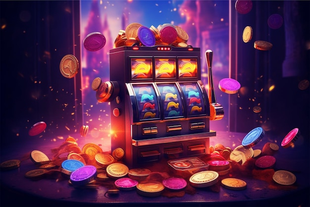 Premium Photo | Casino slot machine with tokens and coins